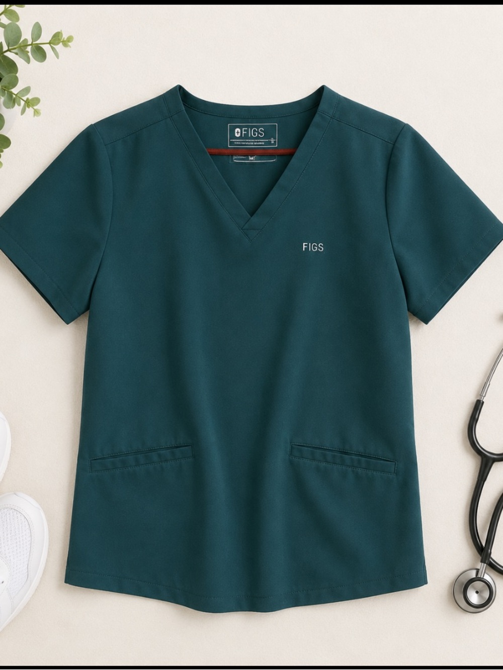 FIGS Casma Scrub Top XL Green V-Neck Medical Uniform Healthcare Stretch Pocket